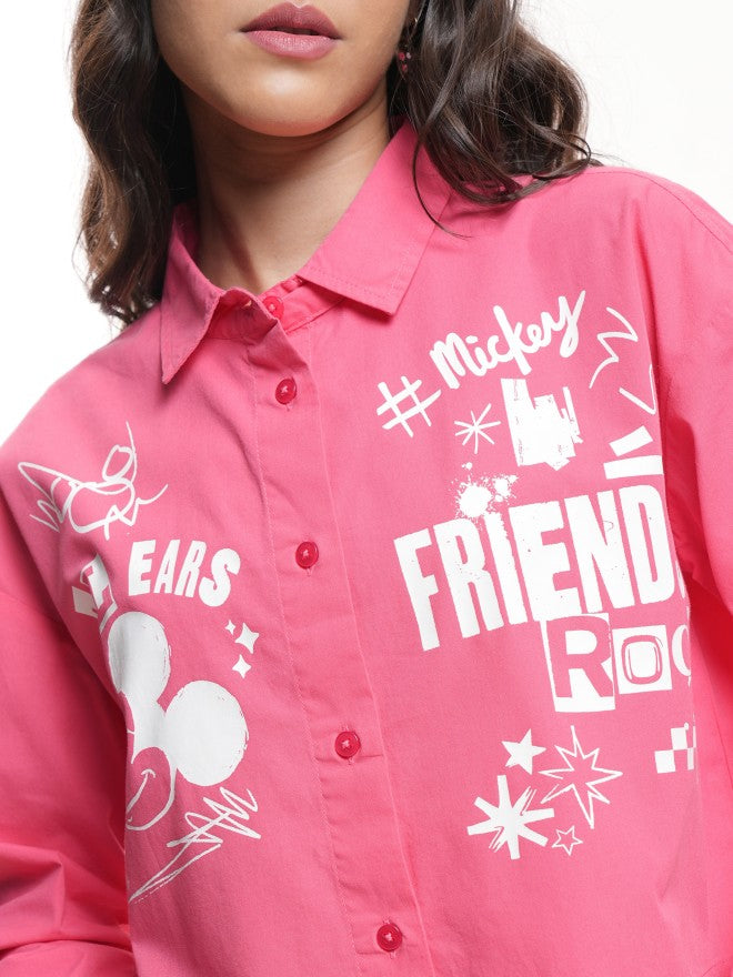 Disney By Tokyo Talkies Women Pink Mickey Mouse Printed Casual Shirt - Pink - Image 5