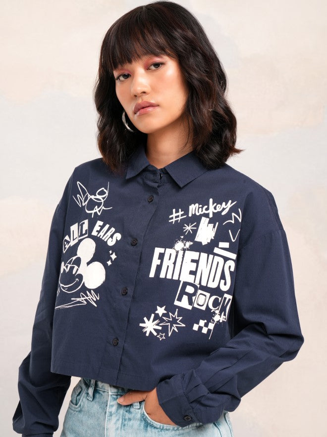 Disney By Tokyo Talkies Women Navy Blue Mickey Mouse Printed Casual Shirt - Navy Blue - Image 4