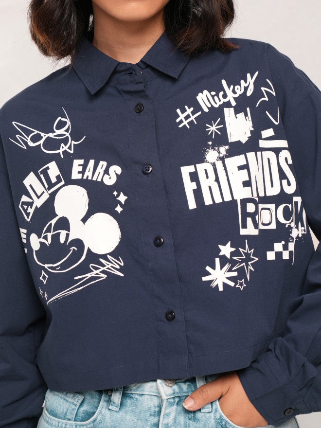 Disney By Tokyo Talkies Women Navy Blue Mickey Mouse Printed Casual Shirt - Navy Blue - Image 5