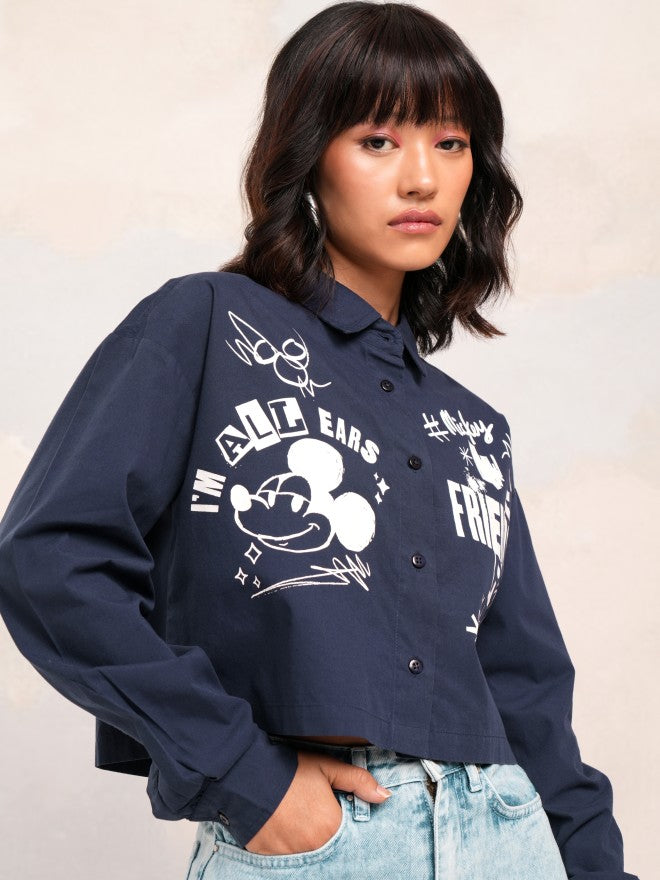 Disney By Tokyo Talkies Women Navy Blue Mickey Mouse Printed Casual Shirt - Navy Blue - Image 6