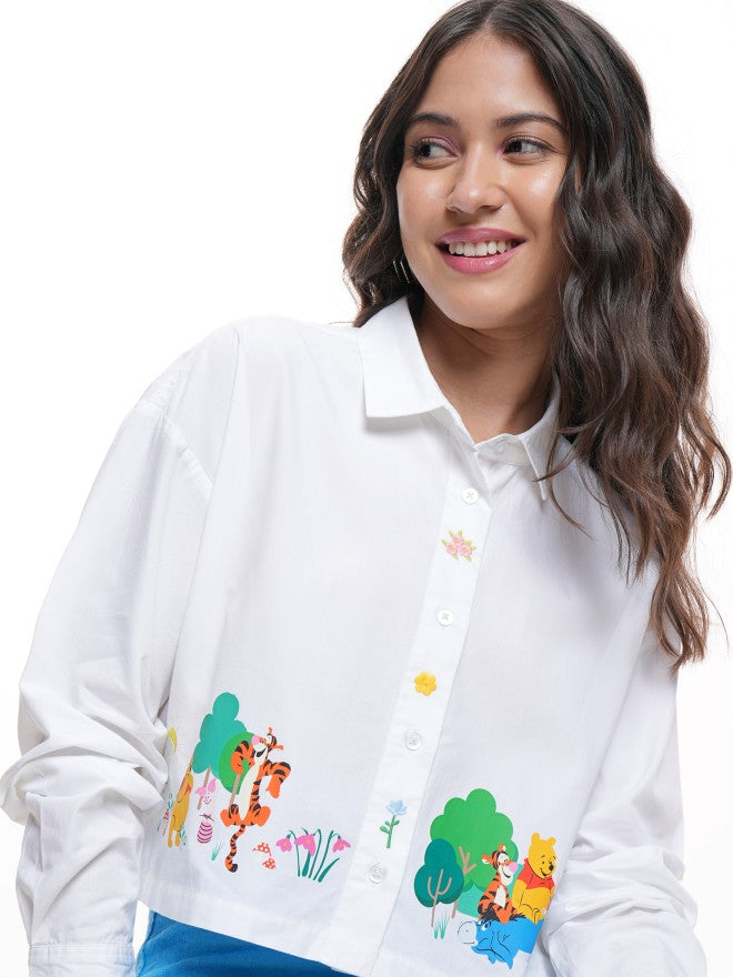 Disney By Tokyo Talkies Women White Winnie The Pooh Printed Casual Shirt - White - Image 1