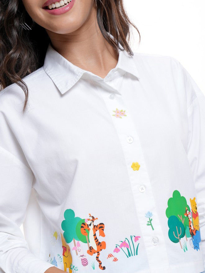 Disney By Tokyo Talkies Women White Winnie The Pooh Printed Casual Shirt - White - Image 5
