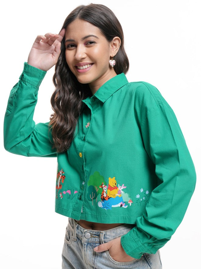 Disney By Tokyo Talkies Women Green Winnie The Pooh Printed Casual Shirt - Green - Image 4