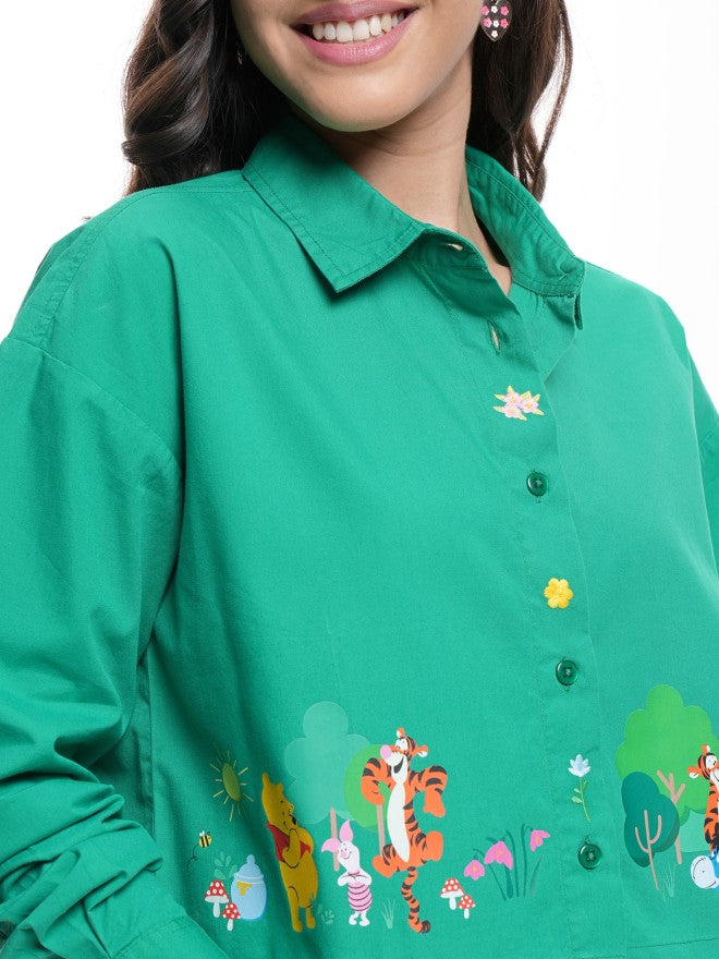 Disney By Tokyo Talkies Women Green Winnie The Pooh Printed Casual Shirt - Green - Image 5