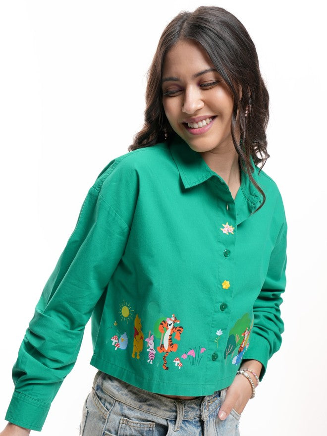 Disney By Tokyo Talkies Women Green Winnie The Pooh Printed Casual Shirt - Green - Image 6