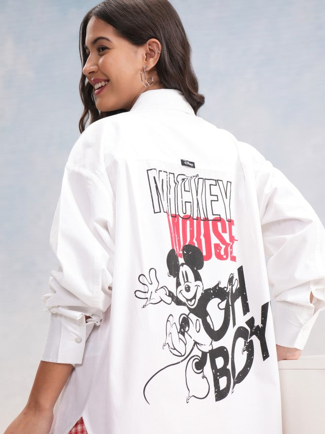 Disney By Tokyo Talkies Women White Mickey Mouse Printed Casual Shirt - White - Image 1