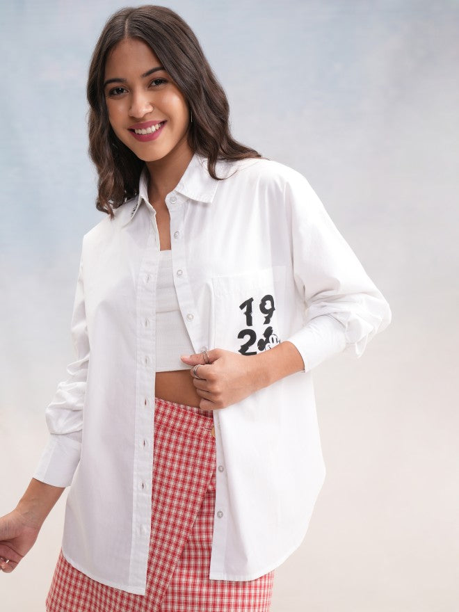 Disney By Tokyo Talkies Women White Mickey Mouse Printed Casual Shirt - White - Image 3