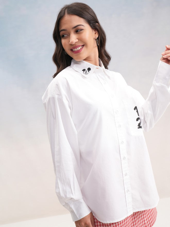 Disney By Tokyo Talkies Women White Mickey Mouse Printed Casual Shirt - White - Image 6