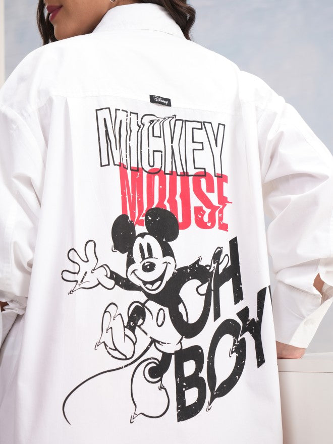 Disney By Tokyo Talkies Women White Mickey Mouse Printed Casual Shirt - White - Image 7
