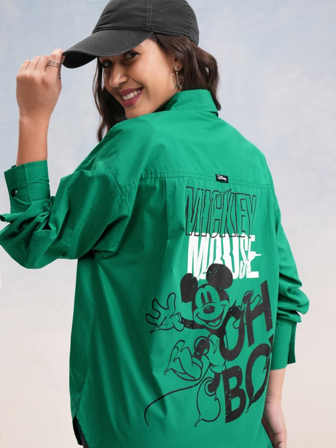 Disney By Tokyo Talkies Women Green Mickey Mouse Printed Casual Shirt - Green - Image 1