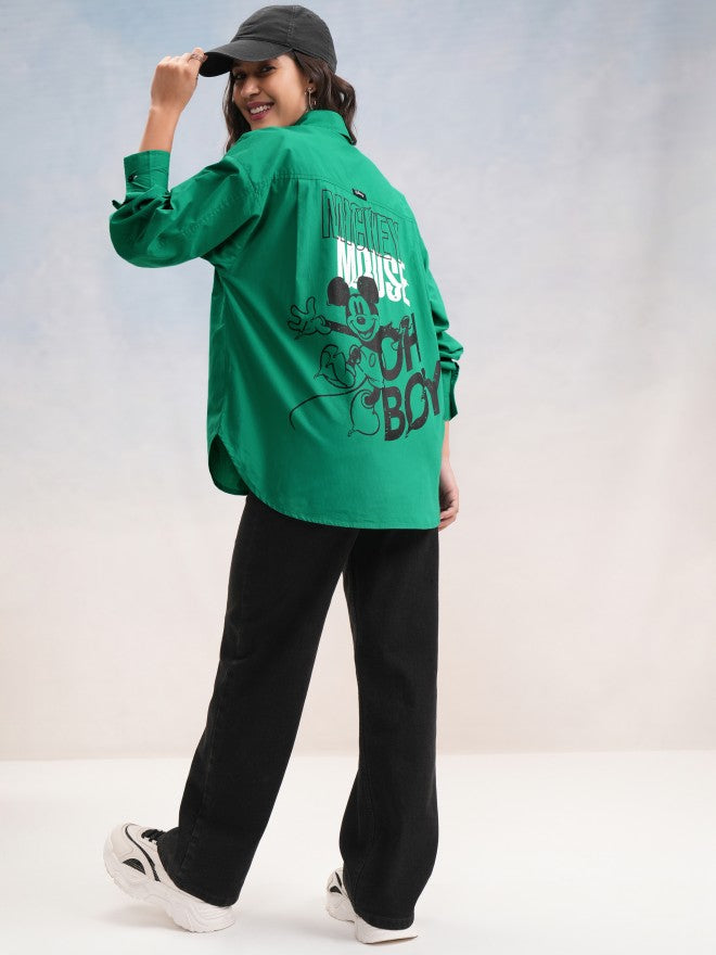 Disney By Tokyo Talkies Women Green Mickey Mouse Printed Casual Shirt - Green - Image 2