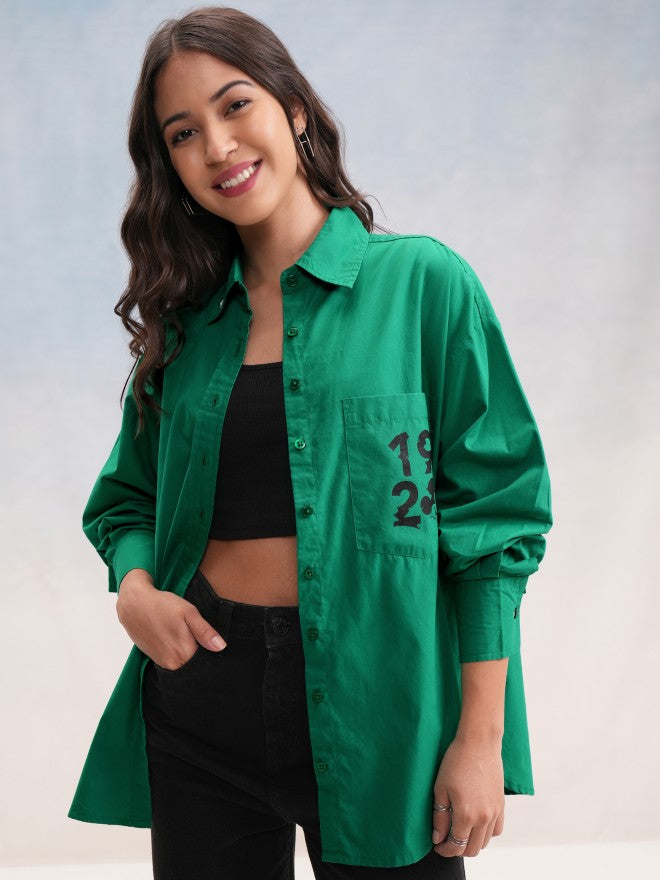 Disney By Tokyo Talkies Women Green Mickey Mouse Printed Casual Shirt - Green - Image 3