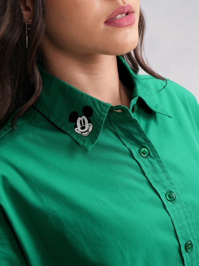 Disney By Tokyo Talkies Women Green Mickey Mouse Printed Casual Shirt - Green - Image 5