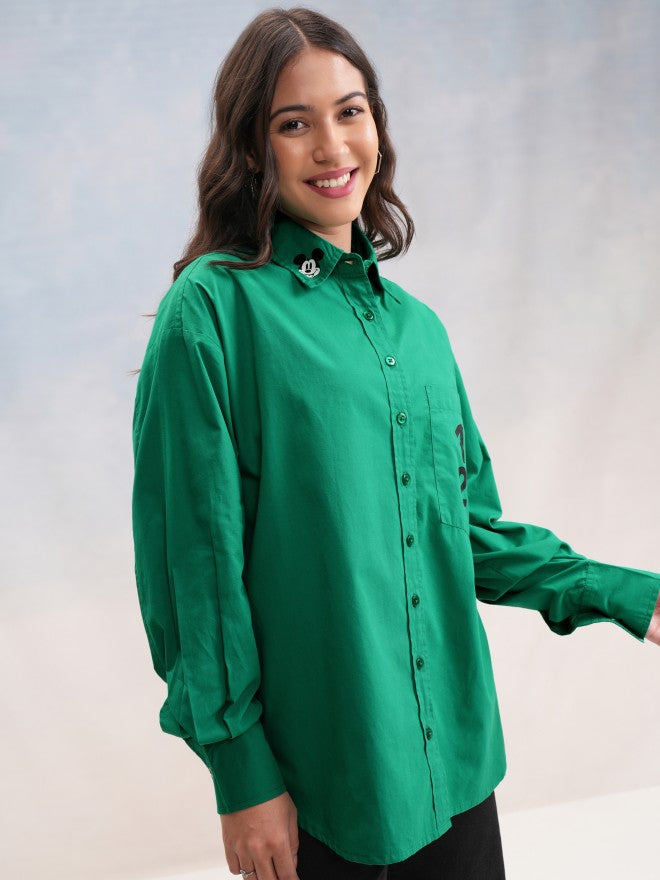 Disney By Tokyo Talkies Women Green Mickey Mouse Printed Casual Shirt - Green - Image 6
