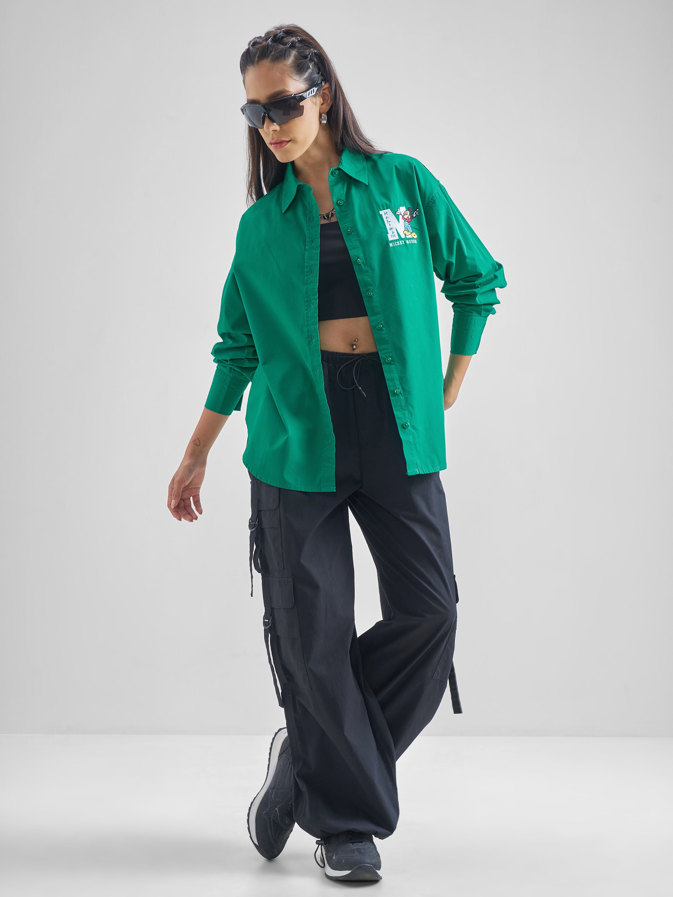 Disney By Street By Tokyo Talkies Women Green Mickey Mouse Printed Casual Shirt - Green - Image 2