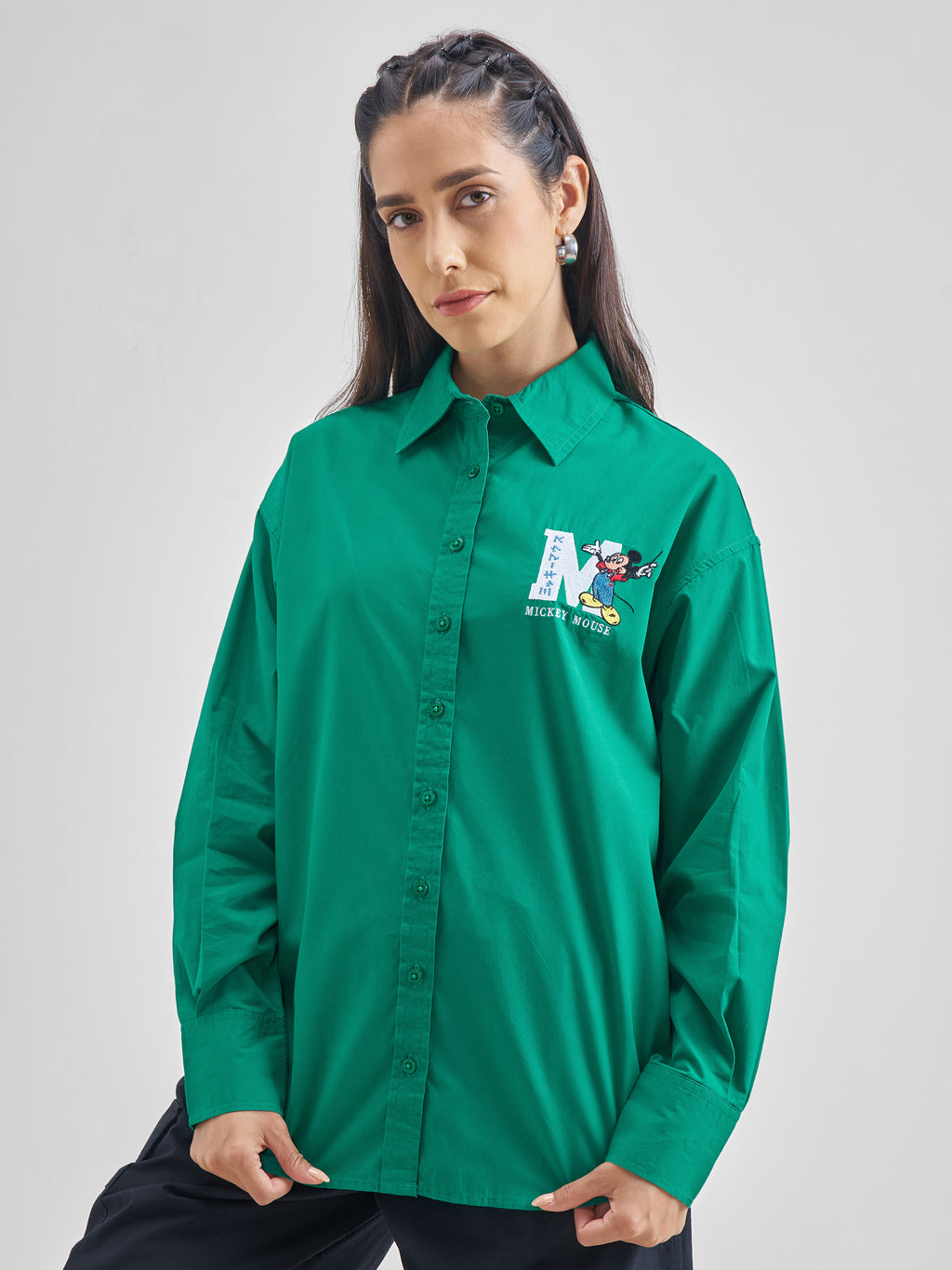 Disney By Street By Tokyo Talkies Women Green Mickey Mouse Printed Casual Shirt - Green - Image 4