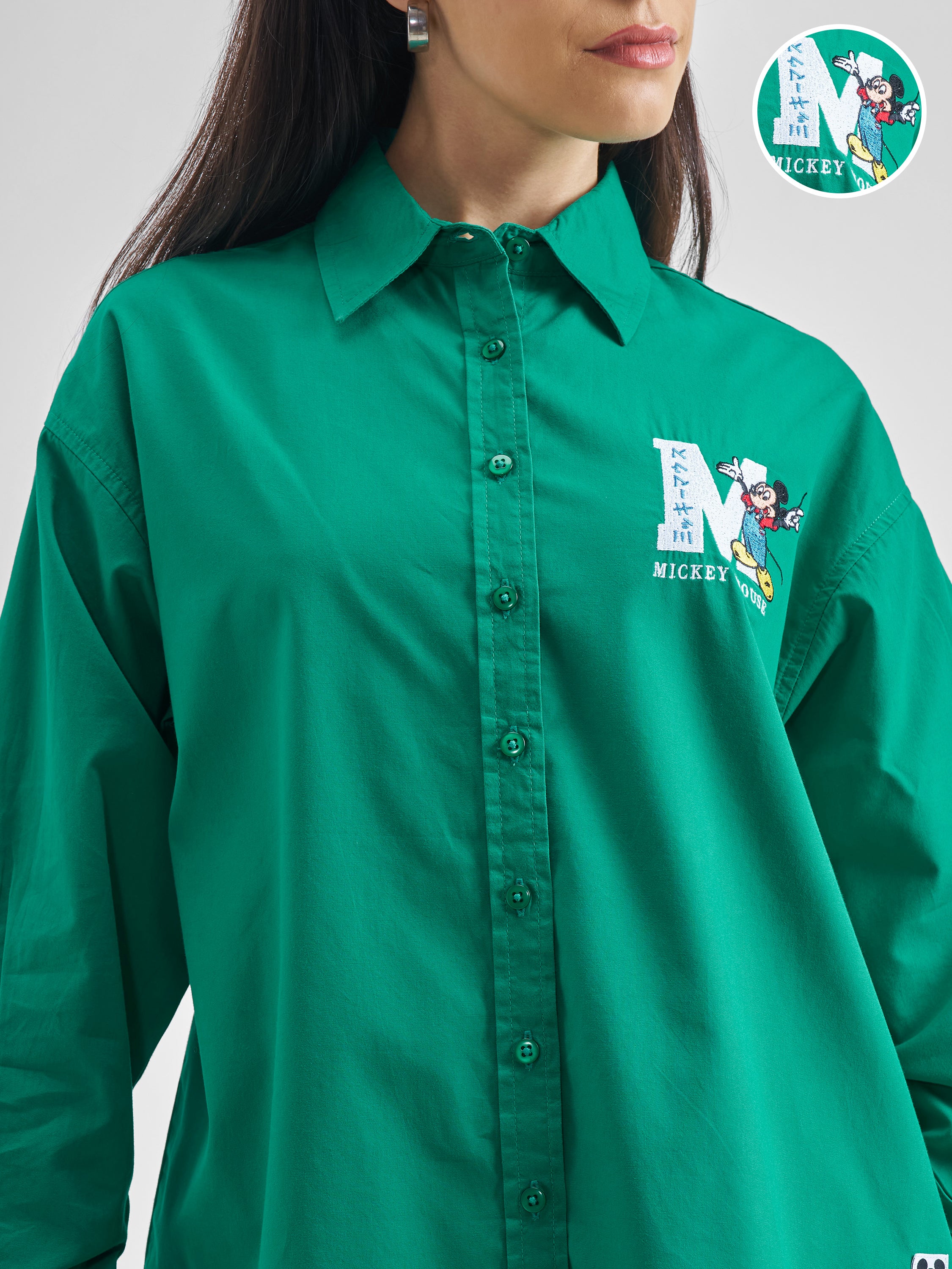 Disney By Street By Tokyo Talkies Women Green Mickey Mouse Printed Casual Shirt - Green - Image 5