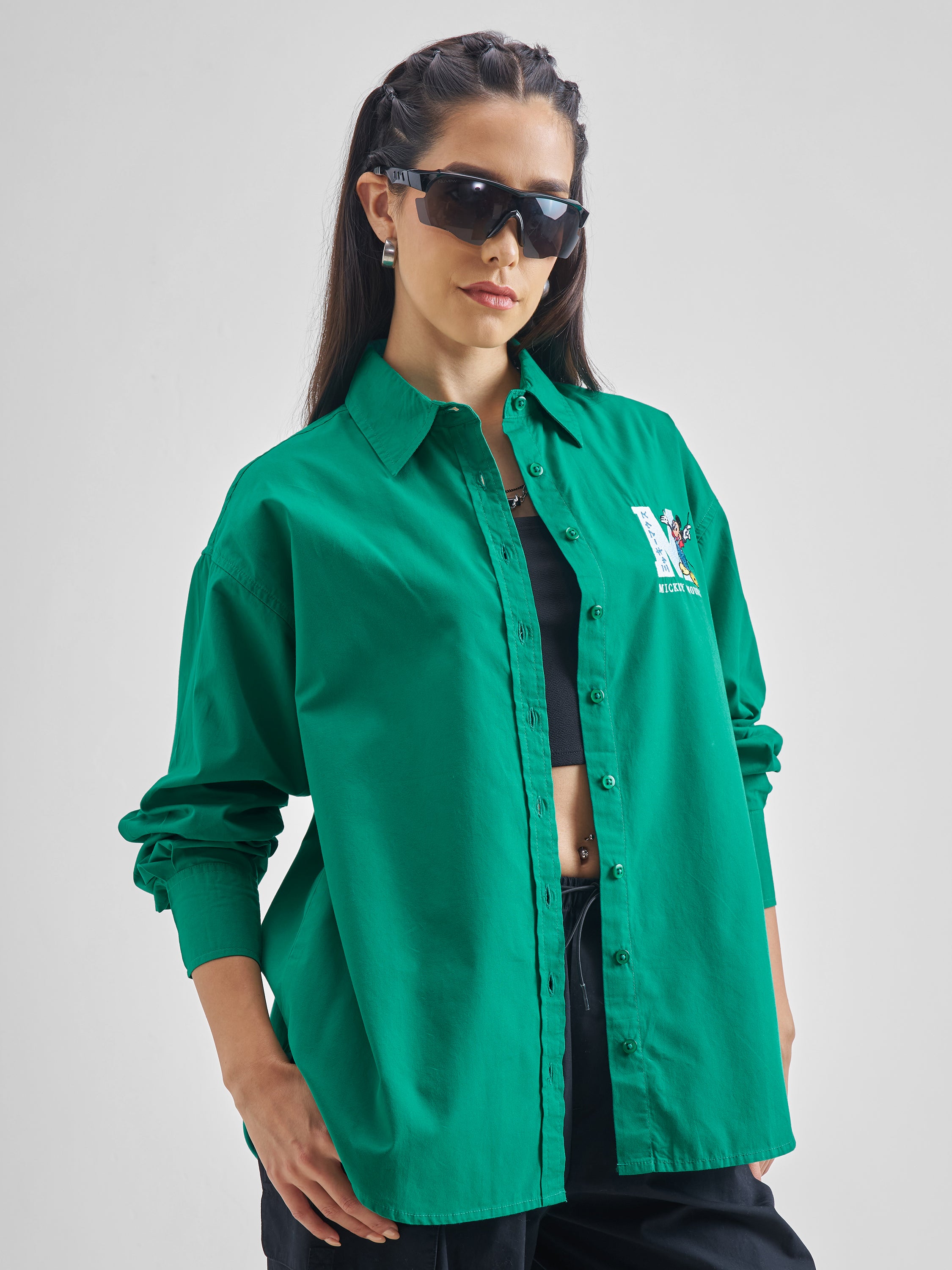 Disney By Street By Tokyo Talkies Women Green Mickey Mouse Printed Casual Shirt - Green - Image 6