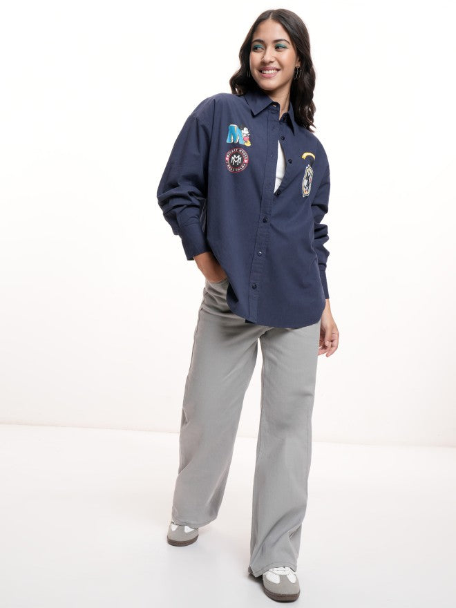 Disney By Tokyo Talkies Women Navy Blue Mickey Mouse Printed Casual Shirt - Navy Blue - Image 2