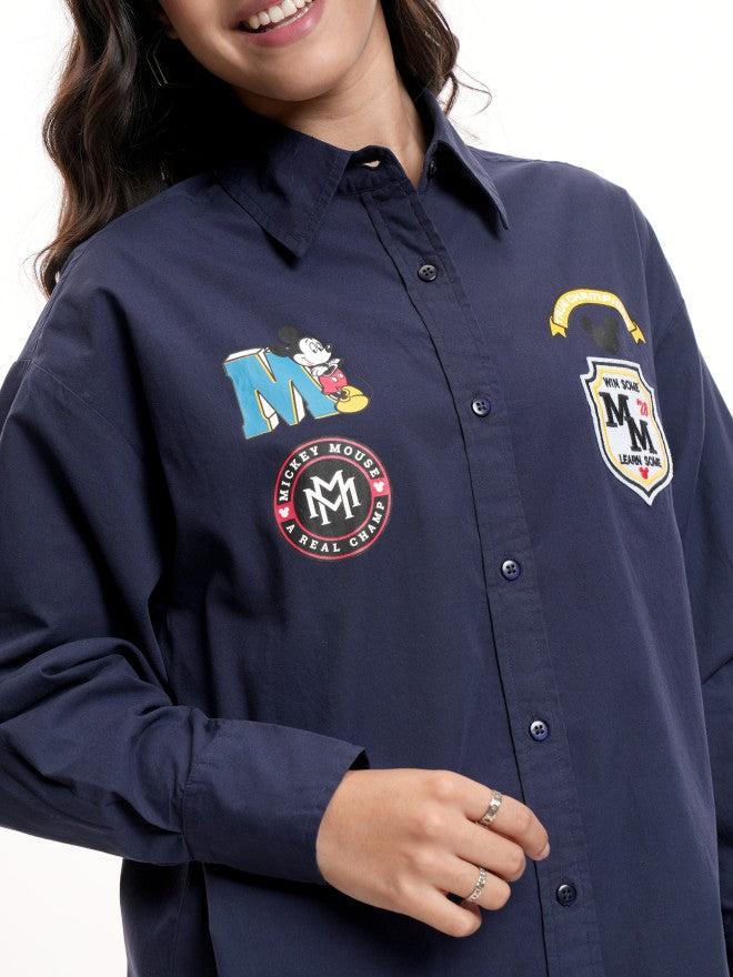 Disney By Tokyo Talkies Women Navy Blue Mickey Mouse Printed Casual Shirt - Navy Blue - Image 5
