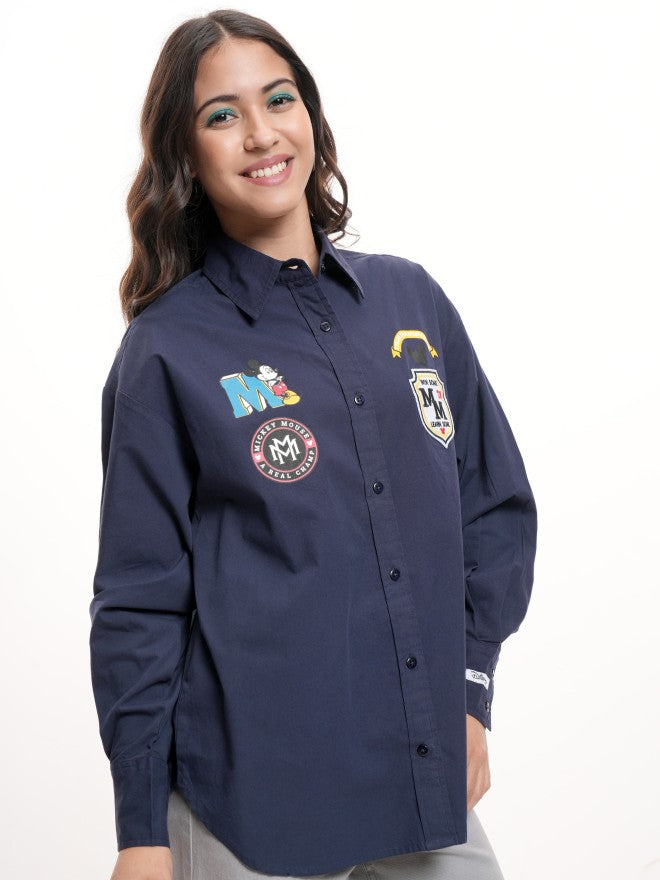 Disney By Tokyo Talkies Women Navy Blue Mickey Mouse Printed Casual Shirt - Navy Blue - Image 6