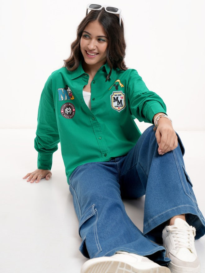 Disney By Tokyo Talkies Women Green Mickey Mouse Printed Casual Shirt - Green - Image 2
