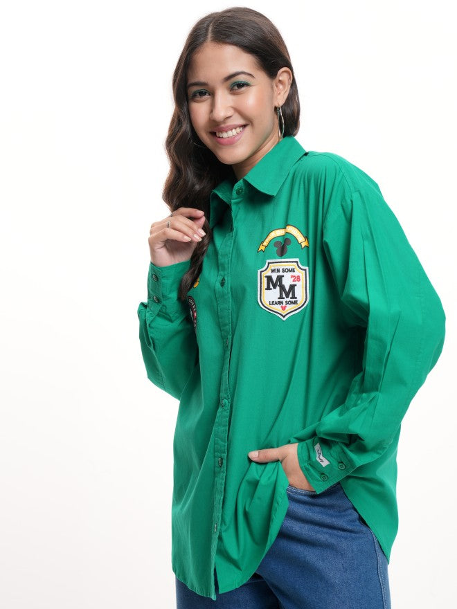 Disney By Tokyo Talkies Women Green Mickey Mouse Printed Casual Shirt - Green - Image 4
