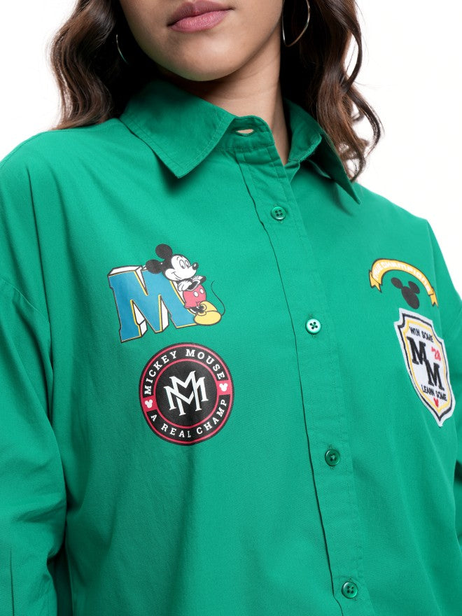 Disney By Tokyo Talkies Women Green Mickey Mouse Printed Casual Shirt - Green - Image 5