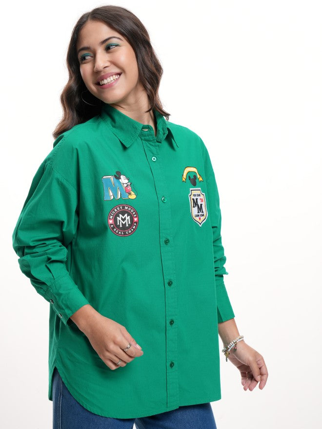Disney By Tokyo Talkies Women Green Mickey Mouse Printed Casual Shirt - Green - Image 6