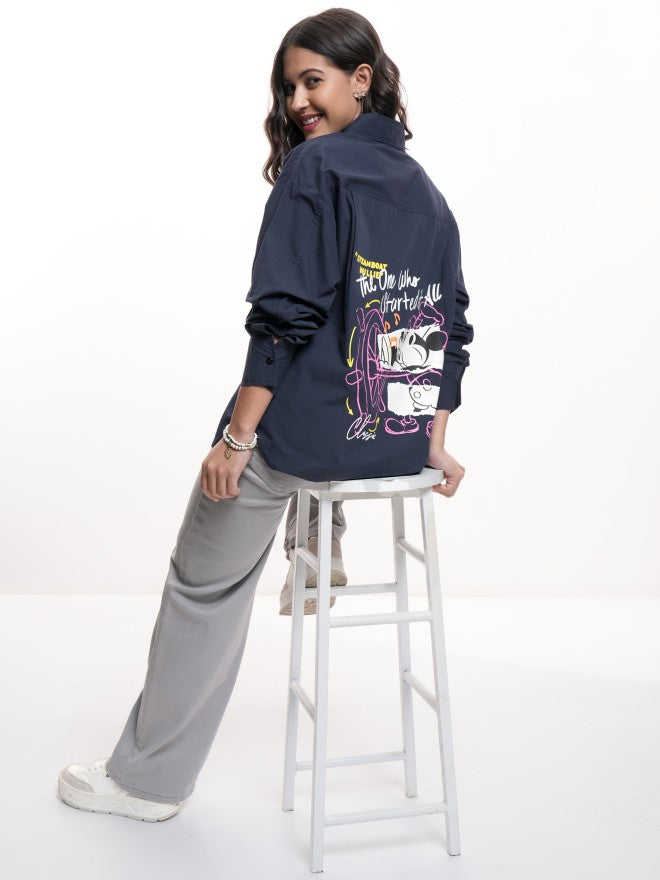 Disney By Tokyo Talkies Women Navy Blue Mickey Mouse Printed Casual Shirt - Navy Blue - Image 2