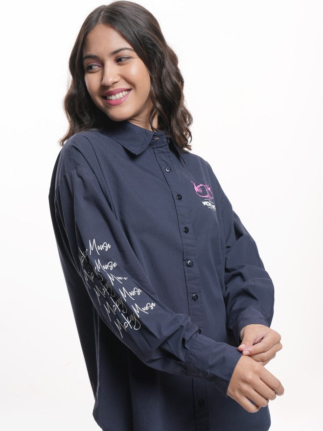 Disney By Tokyo Talkies Women Navy Blue Mickey Mouse Printed Casual Shirt - Navy Blue - Image 6