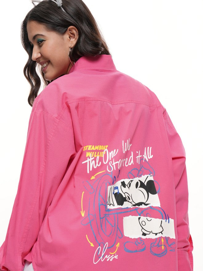 Disney By Tokyo Talkies Women Pink Mickey Mouse Printed Casual Shirt - Pink - Image 1