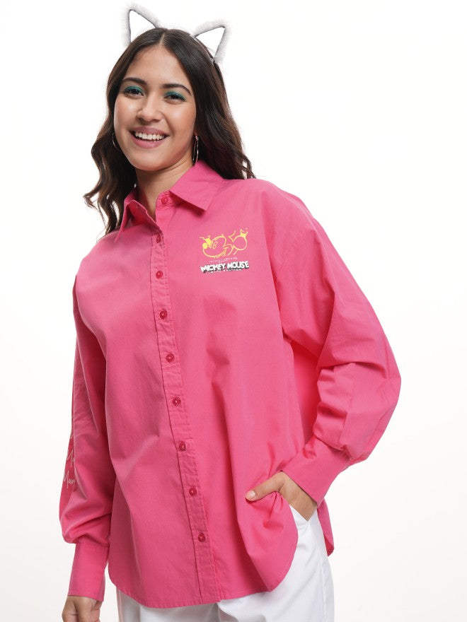 Disney By Tokyo Talkies Women Pink Mickey Mouse Printed Casual Shirt - Pink - Image 3