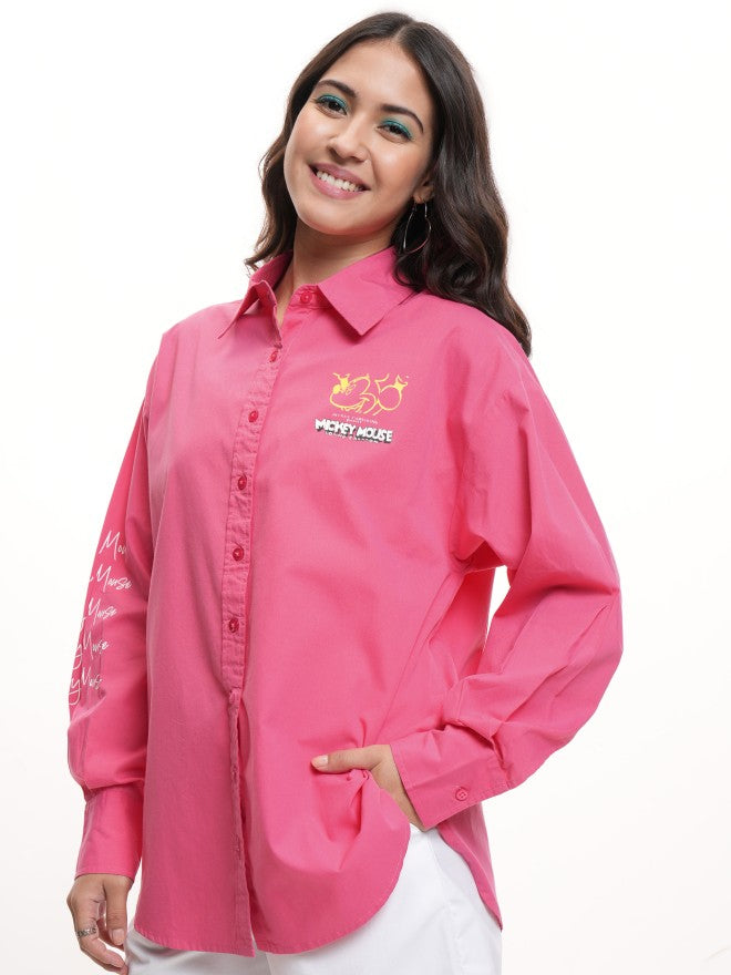 Disney By Tokyo Talkies Women Pink Mickey Mouse Printed Casual Shirt - Pink - Image 4