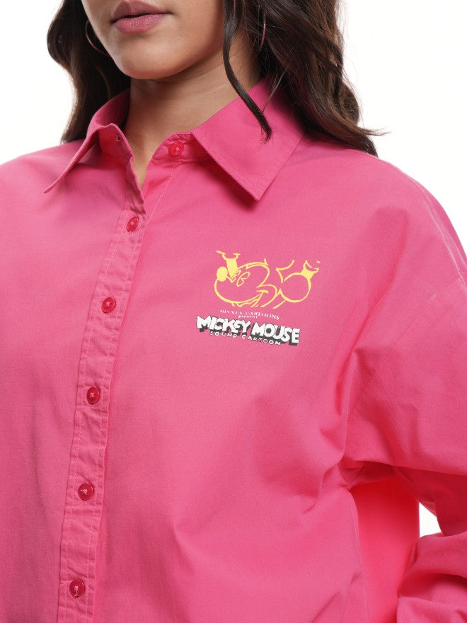 Disney By Tokyo Talkies Women Pink Mickey Mouse Printed Casual Shirt - Pink - Image 7