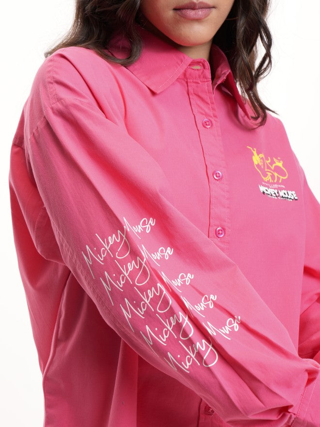 Disney By Tokyo Talkies Women Pink Mickey Mouse Printed Casual Shirt - Pink - Image 8
