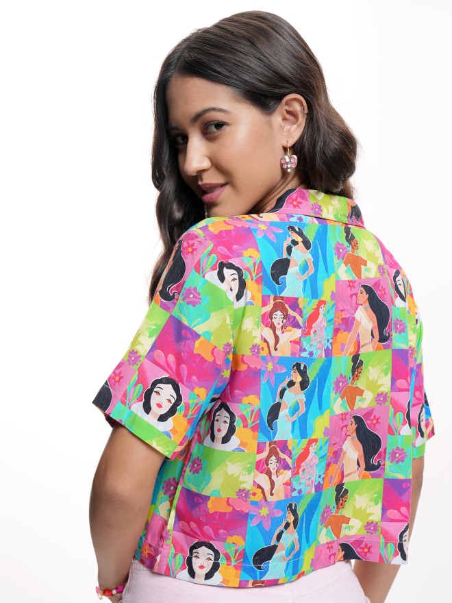 Disney By Tokyo Talkies Women Green Disney Princess Printed Casual Shirt - Green - Image 3