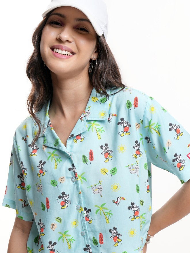 Disney By Tokyo Talkies Women Blue Mickey Mouse Printed Casual Shirt - Blue - Image 1
