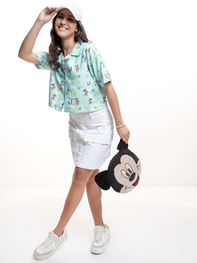 Disney By Tokyo Talkies Women Blue Mickey Mouse Printed Casual Shirt - Blue - Image 2