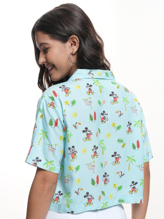 Disney By Tokyo Talkies Women Blue Mickey Mouse Printed Casual Shirt - Blue - Image 3
