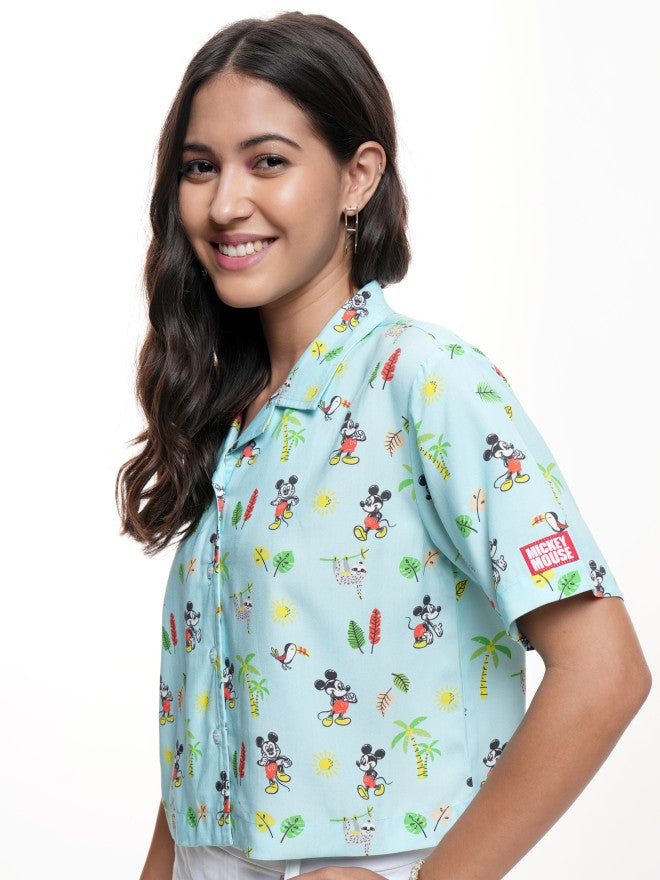Disney By Tokyo Talkies Women Blue Mickey Mouse Printed Casual Shirt - Blue - Image 4