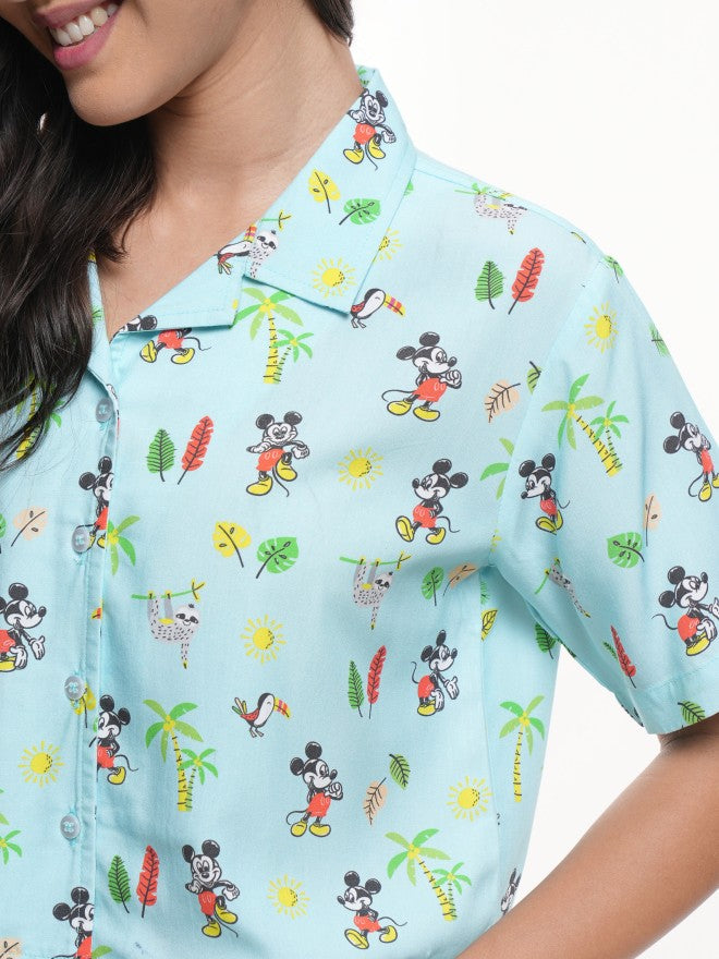 Disney By Tokyo Talkies Women Blue Mickey Mouse Printed Casual Shirt - Blue - Image 5