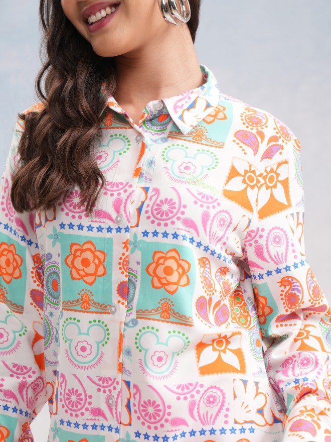 Disney By Tokyo Talkies Women White Mickey Mouse Printed Casual Shirt - White - Image 5
