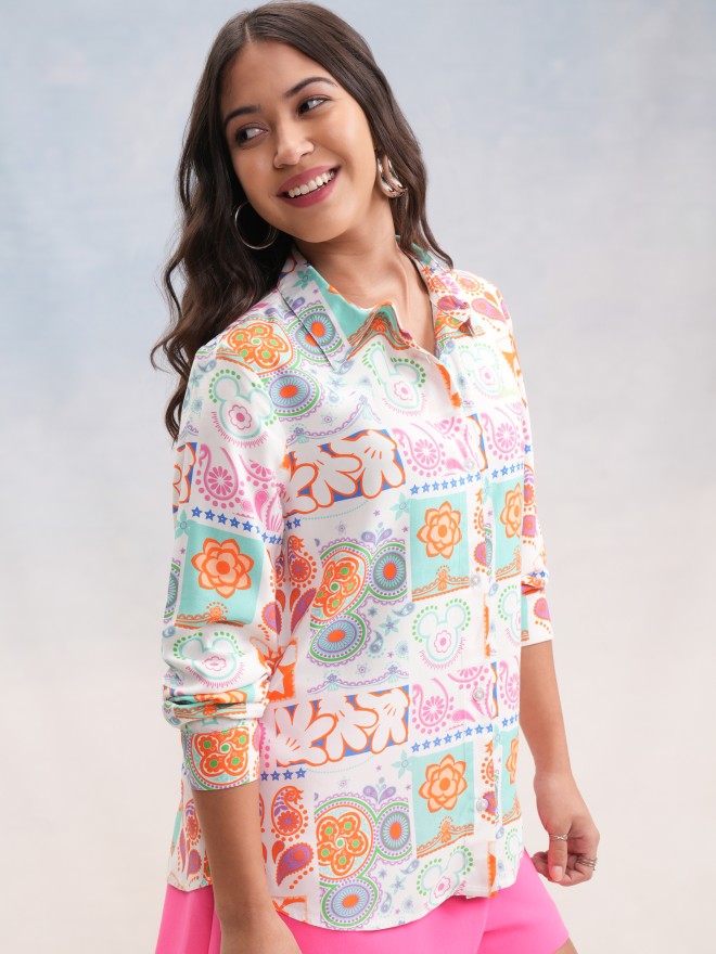 Disney By Tokyo Talkies Women White Mickey Mouse Printed Casual Shirt - White - Image 6