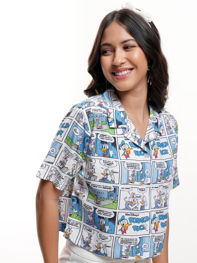 Disney By Tokyo Talkies Women White Donald And Daisy Printed Casual Shirt - White - Image 6
