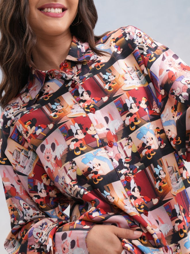 Disney By Tokyo Talkies Women Brown Mickey And Friends Printed Casual Shirt - Brown - Image 5
