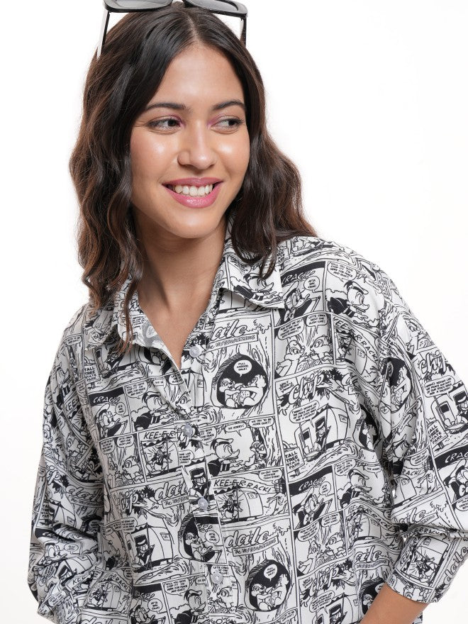 Disney By Tokyo Talkies Women White Chip And Dale Printed Casual Shirt - White - Image 1