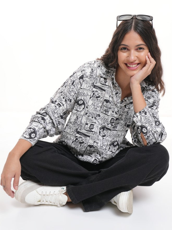 Disney By Tokyo Talkies Women White Chip And Dale Printed Casual Shirt - White - Image 2