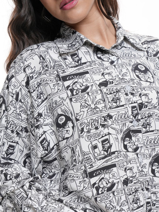 Disney By Tokyo Talkies Women White Chip And Dale Printed Casual Shirt - White - Image 5