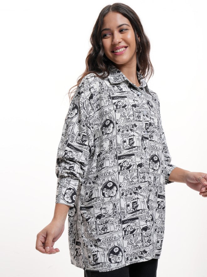 Disney By Tokyo Talkies Women White Chip And Dale Printed Casual Shirt - White - Image 6